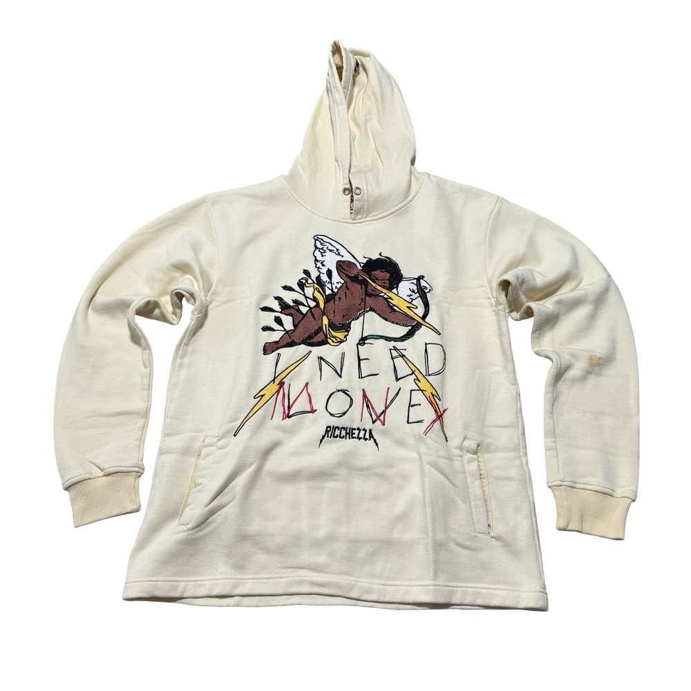 Ricchezza Unisex I Need Money Streetwear Hoodie Beige Size XL *STAINED* 22 x 28